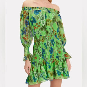 ALEXIS malina off-shoulder green floral smocked mini dress cottagecore spring